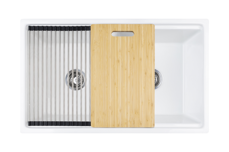 Christmas Special - Fluted Farmhouse Sink with Chopping Board, Grid, Grill, Colander & Waste - 762mm
