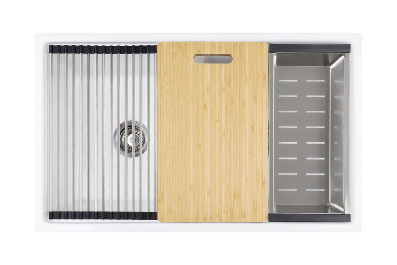 Christmas Special - Fluted Farmhouse Sink with Chopping Board, Grid, Grill, Colander & Waste - 762mm
