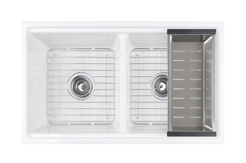 Christmas Special - Double Farmhouse Sink with Chopping Board, Grid, Grill, Colander & Waste - 840mm