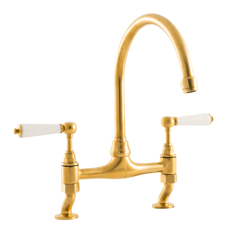 Traditional Kitchen Bridge Mixer Tap - Porcelain Levers