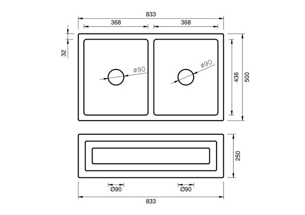 Double French Farmhouse Sink - 833 x 500 x 250mm