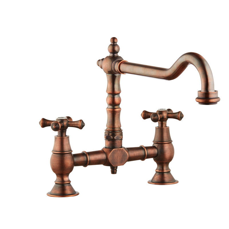 Brunel - Old English Bridge Kitchen Sink Mixer - Metal Handles
