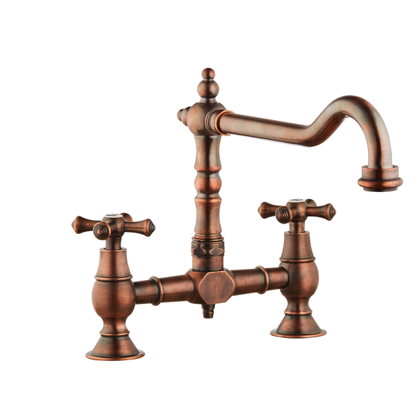 Brunel - Old English Bridge Kitchen Sink Mixer - Metal Handles