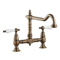 Brunel - Old English Bridge Kitchen Sink Mixer - Metal Handles