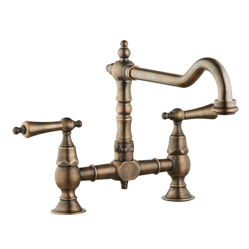 Brunel - Old English Bridge Kitchen Sink Mixer - Metal Handles