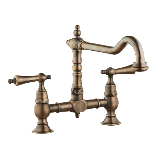 Brunel - Old English Bridge Kitchen Sink Mixer - Metal Handles