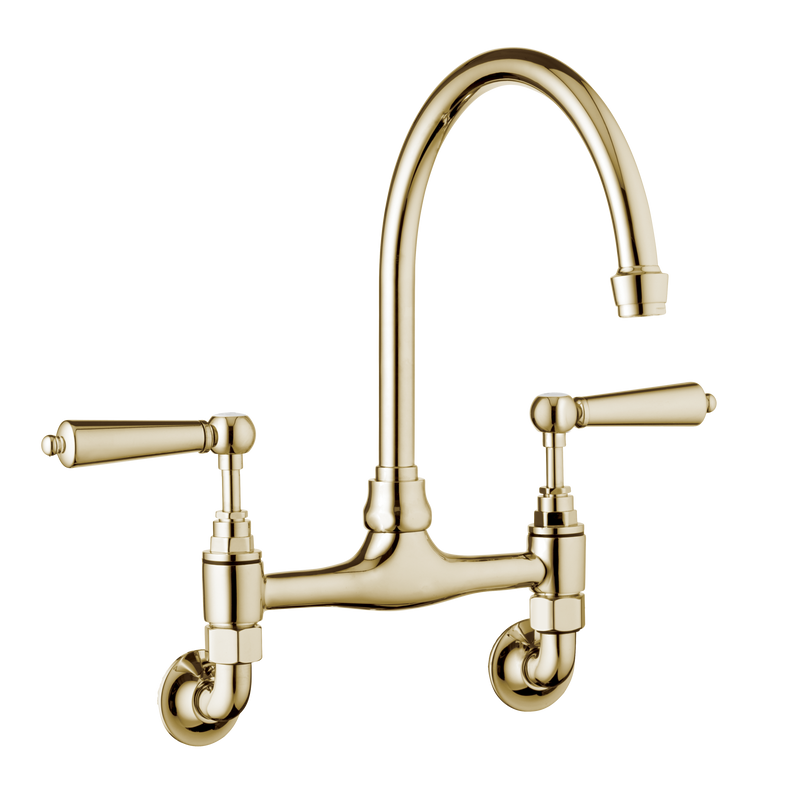 Traditional Kitchen Mixer Wall Mounted - Porcelain Levers
