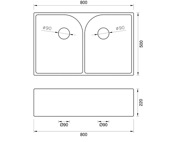 Double Butler Sink - 800 x 500 x 220mm