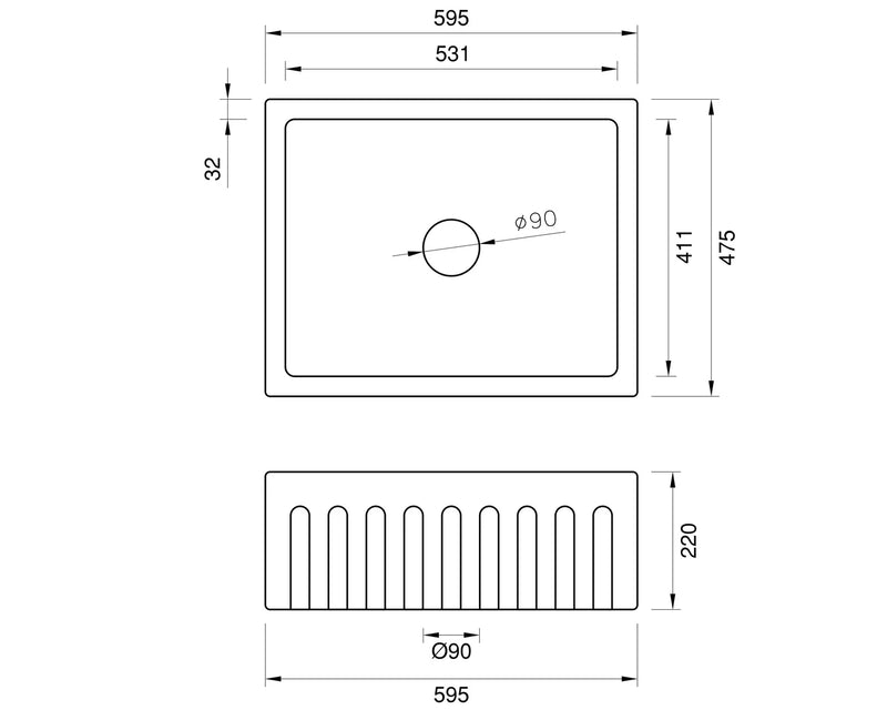 Fluted Butler Sink - Small 595 x 475 x 220mm