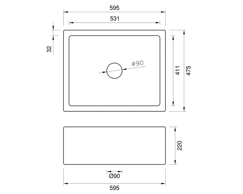 Butler Sink - 595 x 475 x 220mm