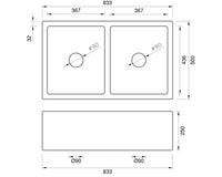 Double Laboratory Sink - 830 x 500 x 250mm