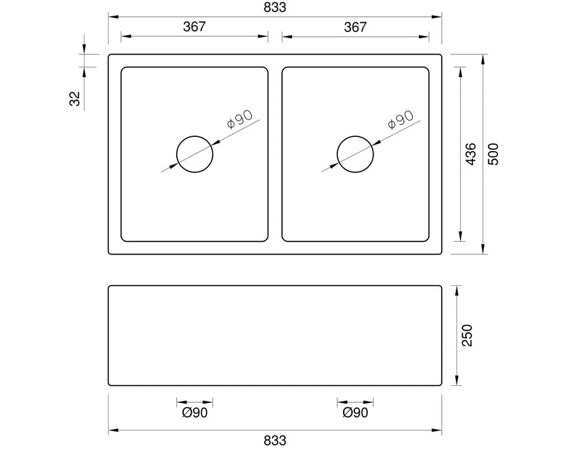 Double Laboratory Sink - 830 x 500 x 250mm