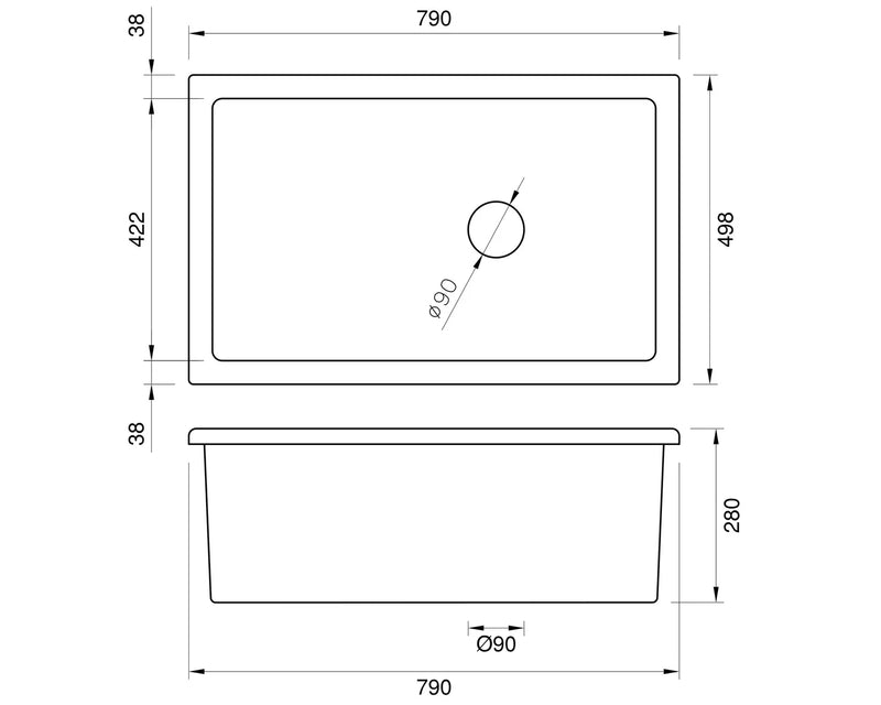 Undermount Fireclay Sink - Large 790 x 498 x 280mm