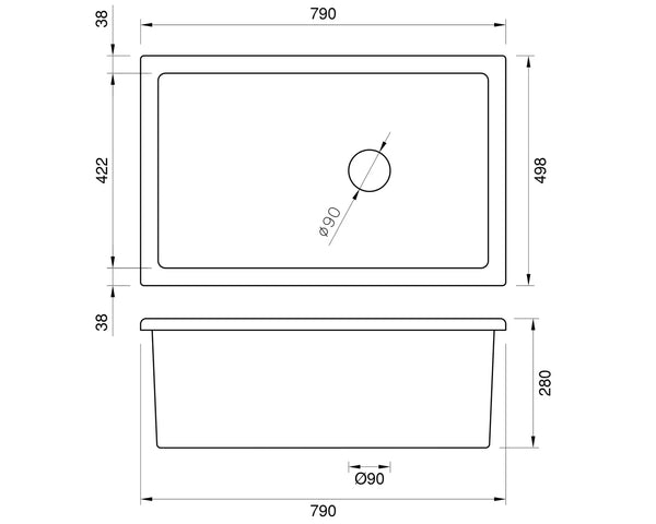 Undermount Fireclay Sink - Large 790 x 498 x 280mm
