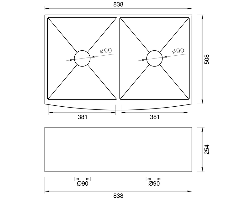 Stainless Steel Double Butler Sink - 838mm