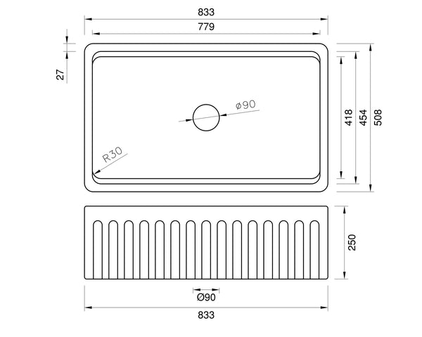 New Product - Fluted Farmhouse Sink with Chopping Board, Grid, Grill, Colander & Waste - 762mm