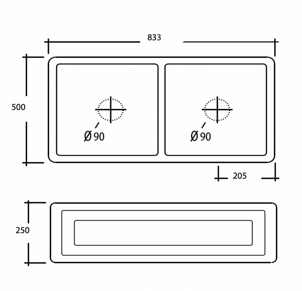 Double French Farmhouse Sink - 833 x 500 x 250mm