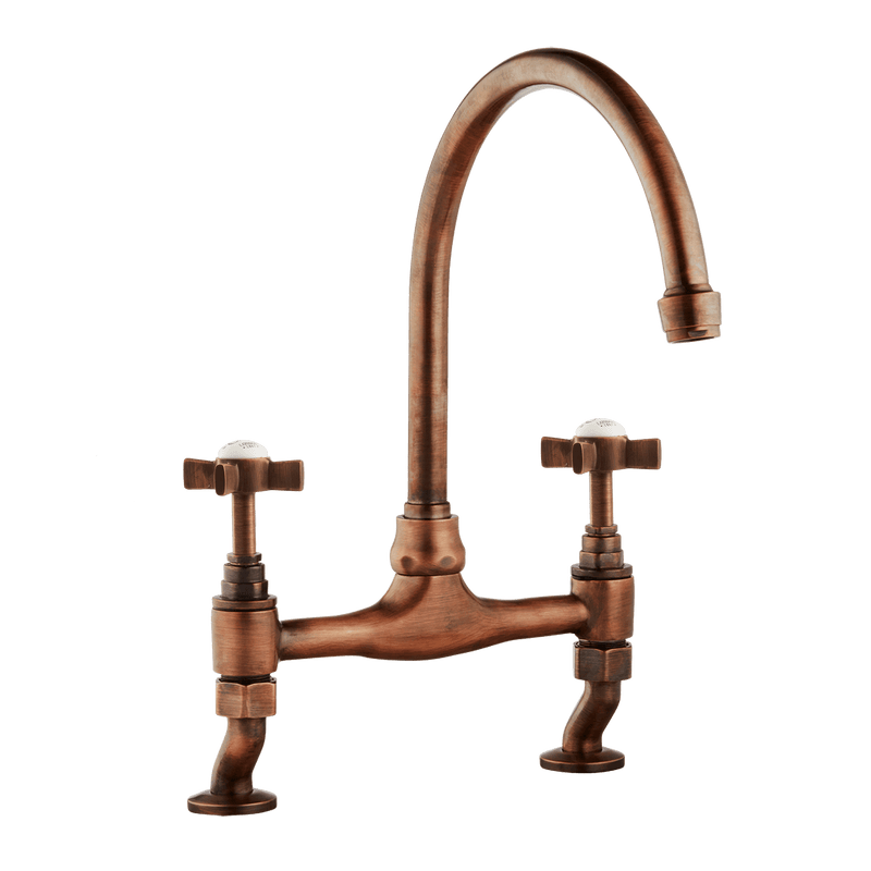 Traditional Kitchen Bridge Mixer Tap - Porcelain Levers