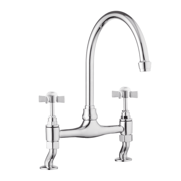 Traditional Kitchen Bridge Mixer Tap - Porcelain Levers