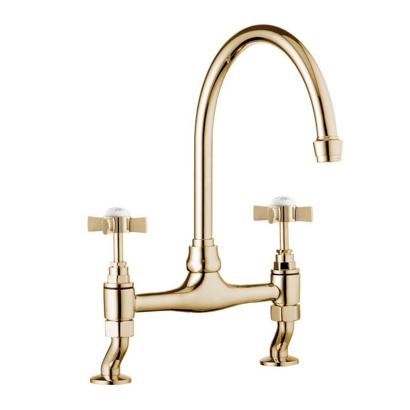 Traditional Kitchen Bridge Mixer Tap - Porcelain Levers