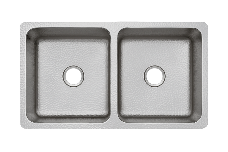 Stainless Steel Hammered Double Bowl Sink - 838mm