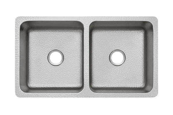 Stainless Steel Hammered Double Bowl Sink - 838mm