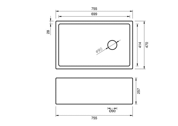 Butler Sink - Large 755 x 450 x 250mm