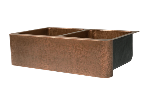 Copper Hammered Double Farmhouse Sink - 838mm