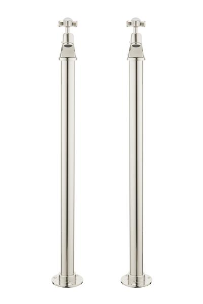 Vintage Bath Pillar Taps On Pipe Stands - Porcelain Lever