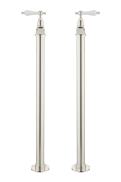 Vintage Bath Pillar Taps On Pipe Stands - Metal Lever