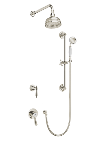 Traditional Concealed Shower System Arm Rose Diverter & Flexible Kit - Metal Levers